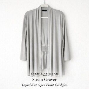 Susan Graver Liquid Knit Open Front Gray Drape Cardigan Plus Size 2X